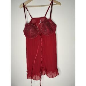 Cacique Plus Size 18/20 Chemise Babydoll Slip Dress Top Red Underwired Nighty